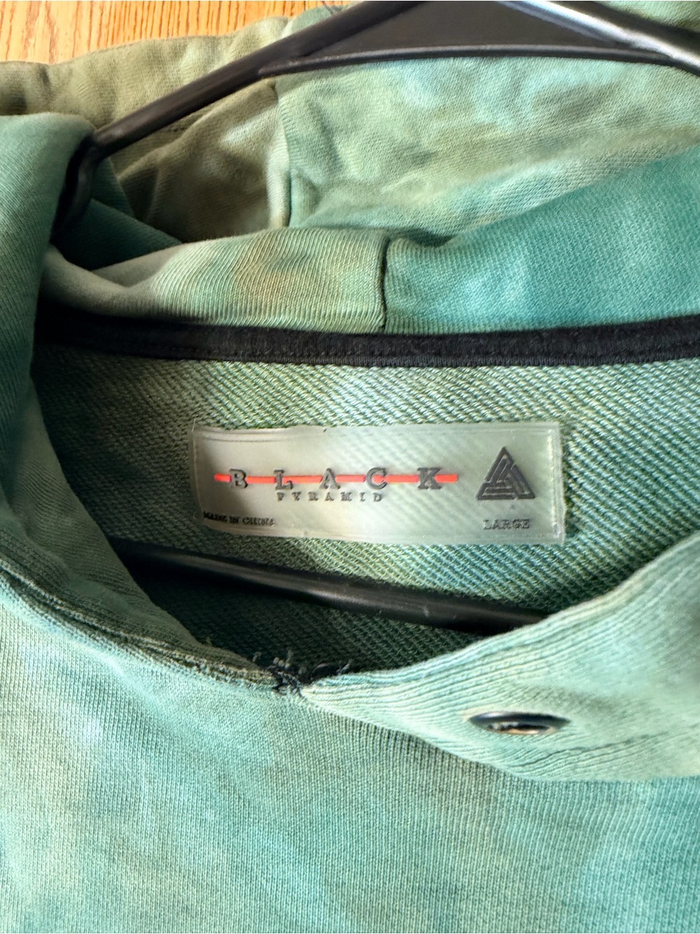 Black Pyramid Green Tie-Dye Hoodie with Blue Chenille Logo - Picture 5 of 6